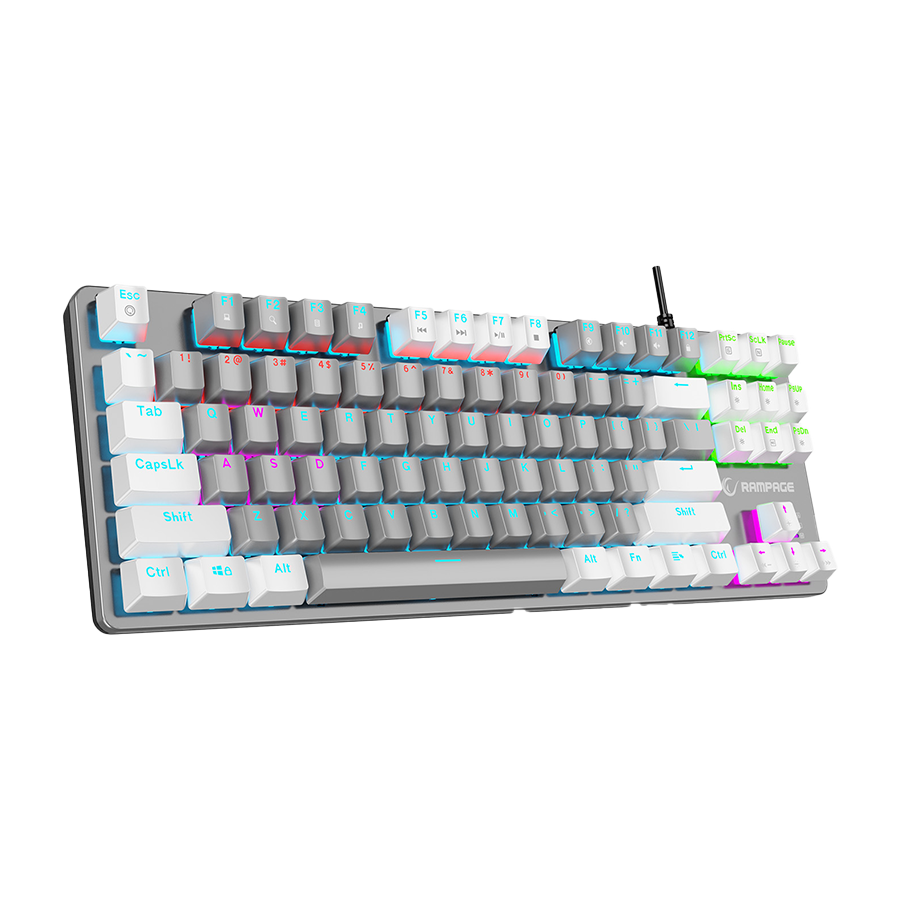 Tastatura gaming RAMPAGE Snug K14 Gray/White Blue Switch Mechanical Gaming Keyboard ENGLISH Layout English Rainbow TKL, 41853