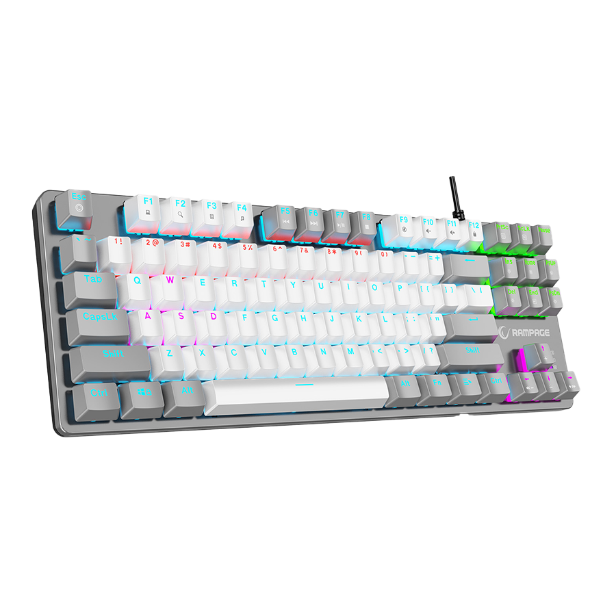Tastatura gaming RAMPAGE SNUG K14 White/Gray Blue Switch Mechanical Gaming Keyboard ENGLISH Layout English Rainbow TKL, 41851