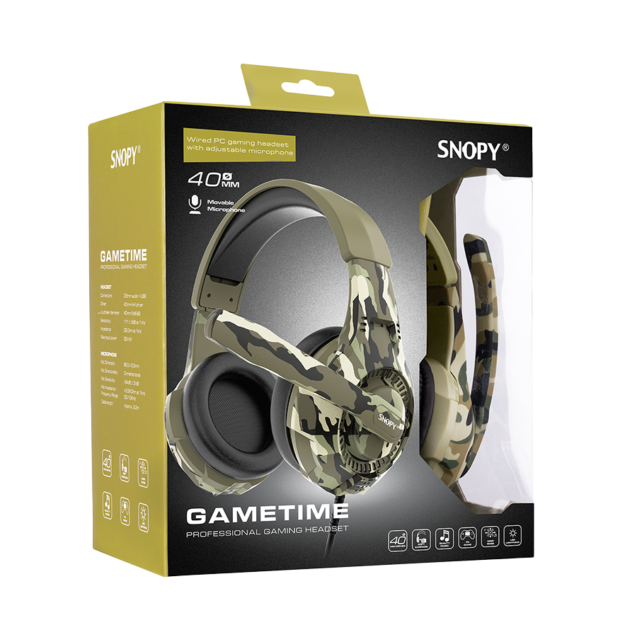 Slušalice sa mikrofonom gaming Snopy SN-8800 GAMETIME Camouflage Pattern PC 3,5M PS4-XBOX-Mobile Gaming Headset with Adjustable Microphone, 32595 - Image 7