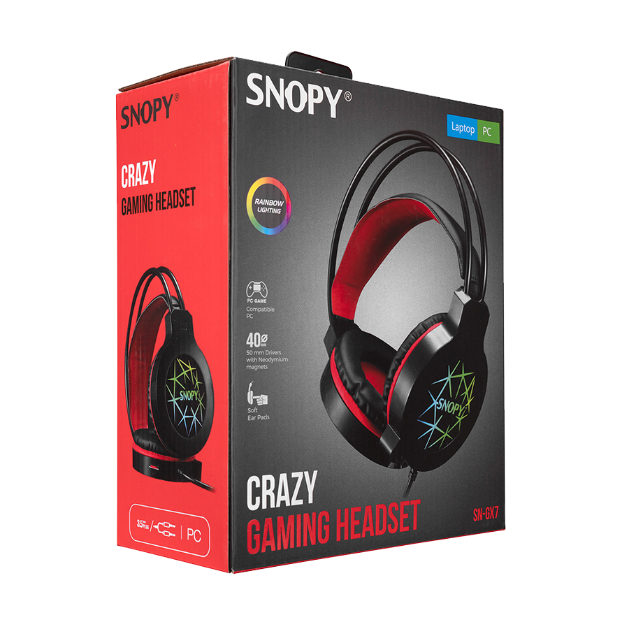 Slušalice sa mikrofonom gaming Snopy SN-GX7 CRAZY Black USB Led Microphone Headset, 31380 - Image 5