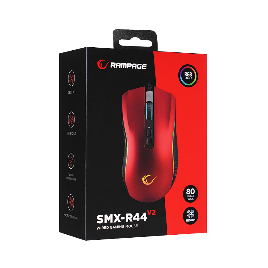 Miš gaming RAMPAGE SMX-R44 V2 Macrol Red 2800 DPI RGB LED 80 Million Huano Switch Gaming Player Mouse, 41490 - Image 7