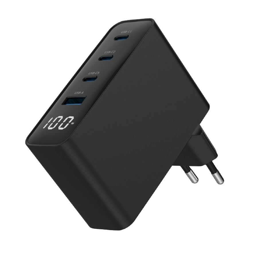USB punjač 3xType-C + USB-A , 4-port 100W GaN USB fast charger, LCD, black, GEMBIRD, TA-UC-PDQC100LCD-01-BK - Image 2