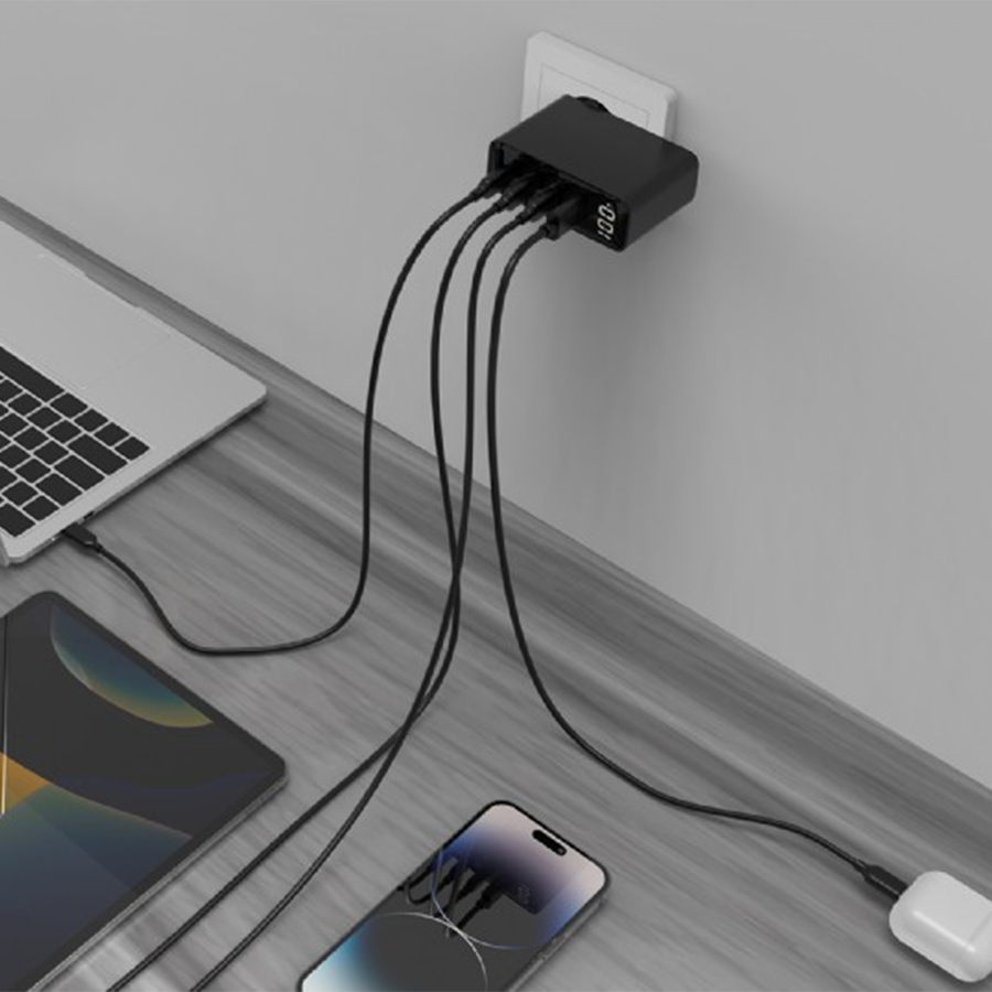 USB punjač 3xType-C + USB-A , 4-port 100W GaN USB fast charger, LCD, black, GEMBIRD, TA-UC-PDQC100LCD-01-BK - Image 3