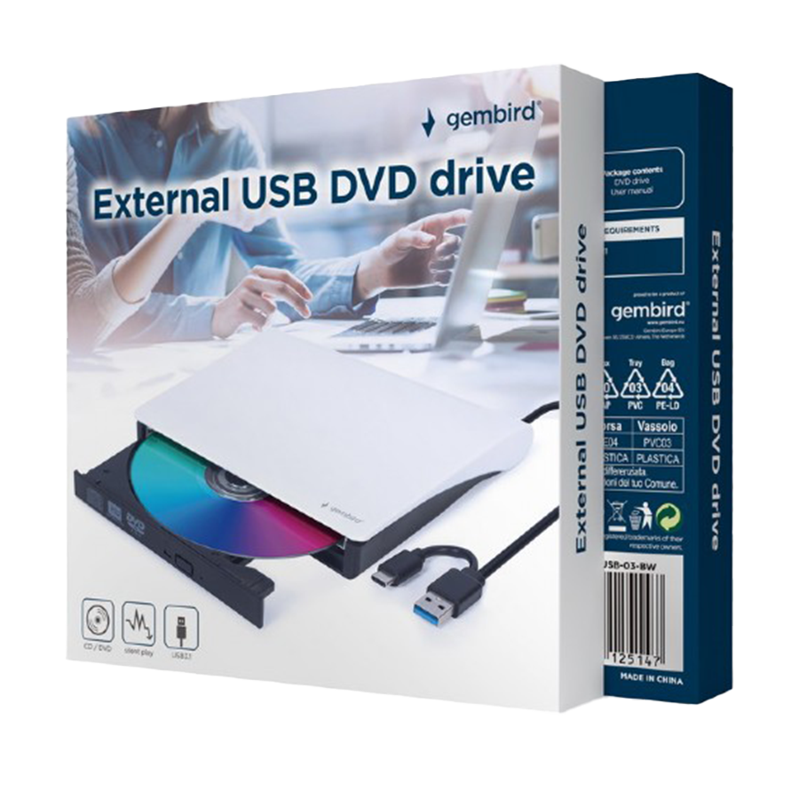 EXT.DVD RW GEMBIRD, USB+Type-C, USB 3.1 Gen. 1, DVD-USB-031-BW - Image 2