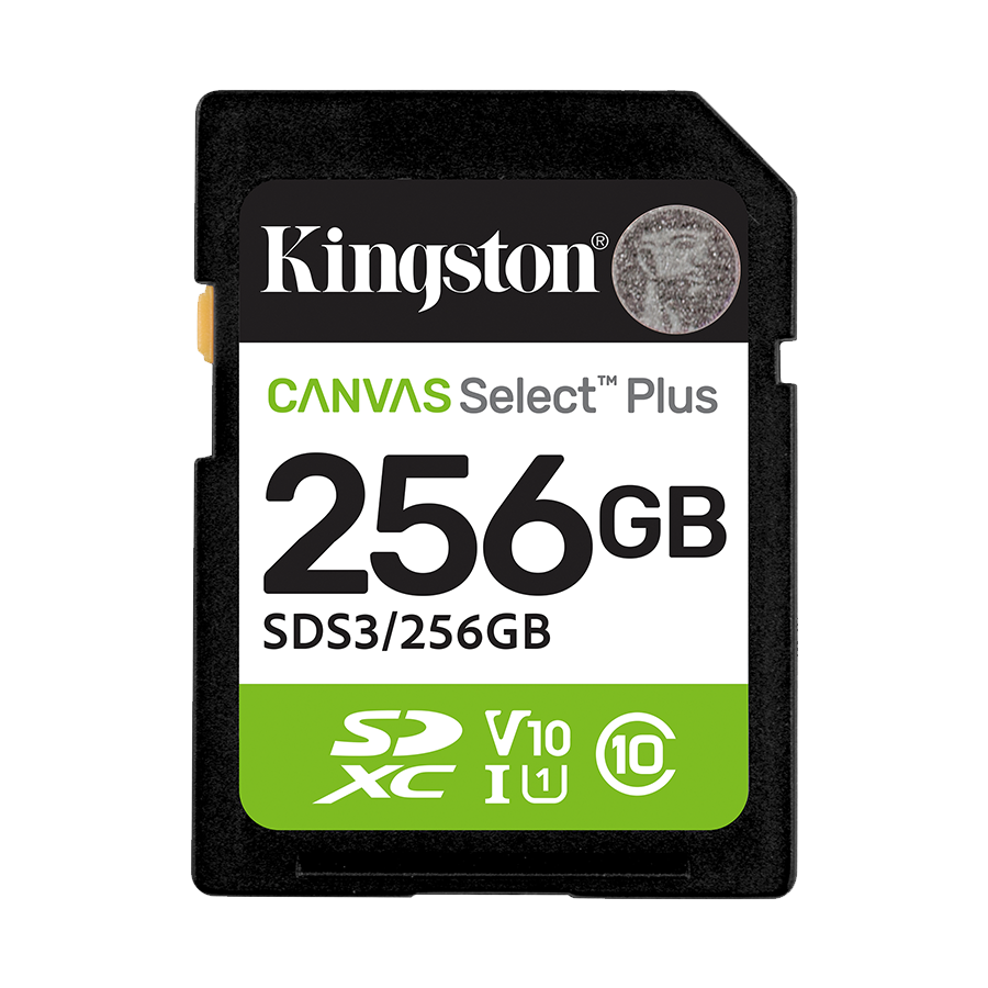 SD card Kingston 256 GB SDS3/256GB Class10 Canvas Select Plus SD adapter;100MBs Read,Class 10 UHS-I