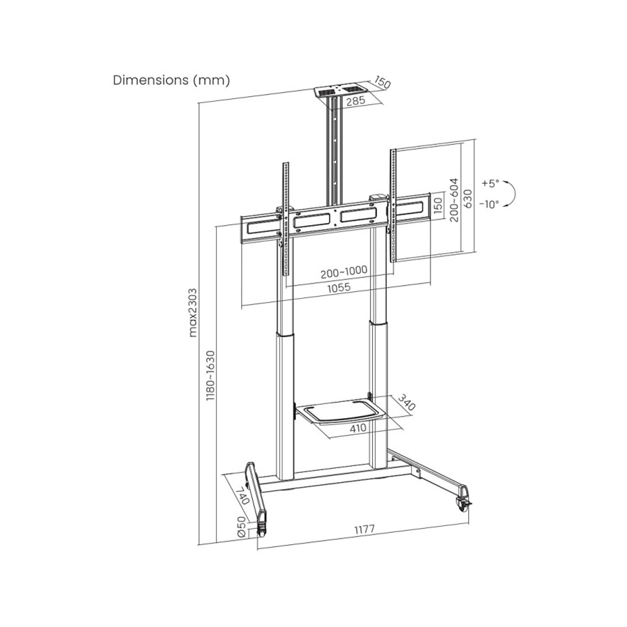 Nosač za TV na stalku sa točkovima GEMBIRD TVS-100T-03, 60" - 100" - Image 4