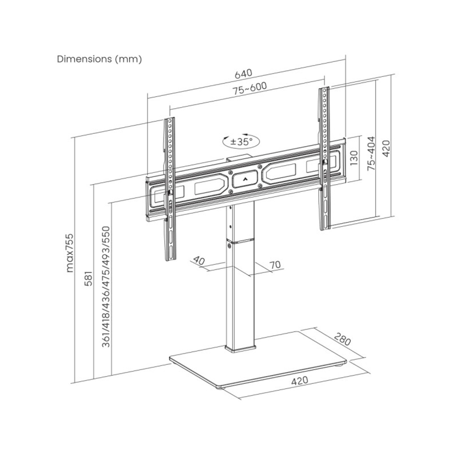 Stalak/Nogara za TV VESA GEMBIRD TVS-D75S-01 black, 37" - 75" - Image 4