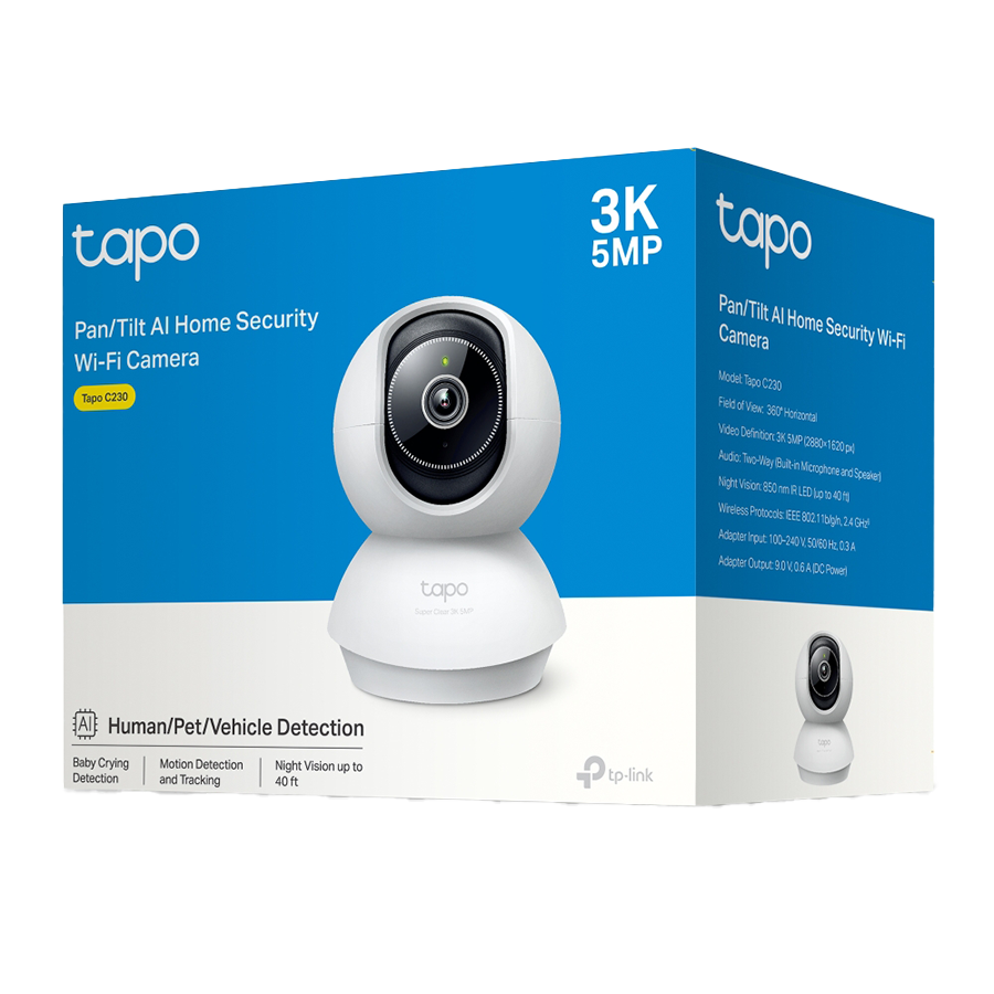 TP-Link TAPO-C230 Pan/Tilt AI Home Security Wi-Fi Camera, 3K 5MP (2880x1620), 2.4 GHz, Horizontal 360, Pan/Tilt, Smart AI Detection and Notifications - Image 3