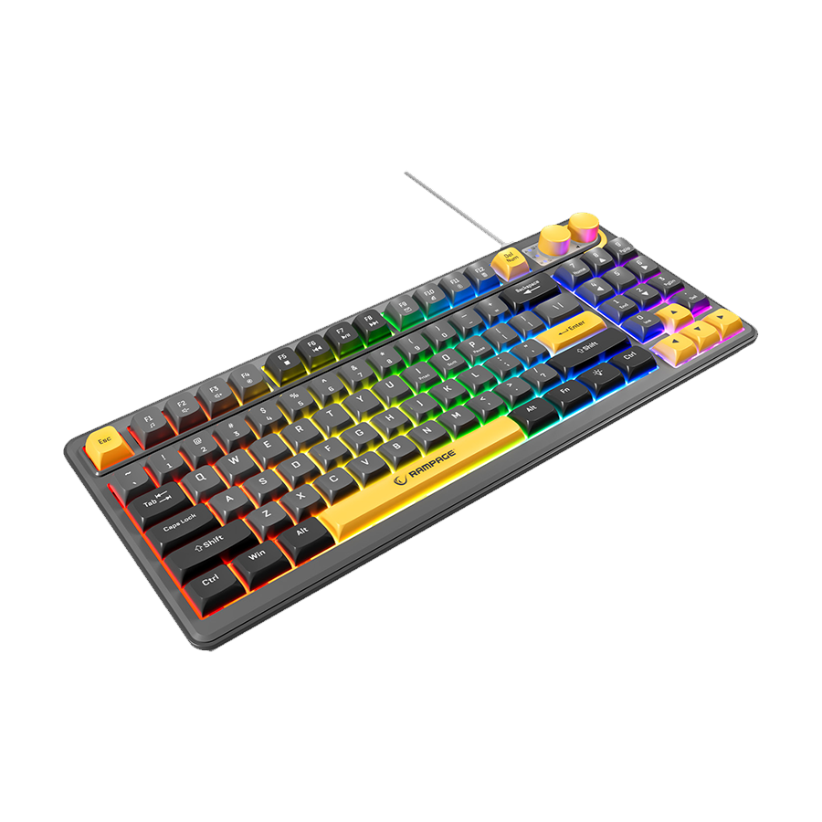 Tastatura gaming RAMPAGE Cyclone Gray/Black/Yellow USB RGB illuminated Us Layout English Compact Membrane, 41693 - Image 2