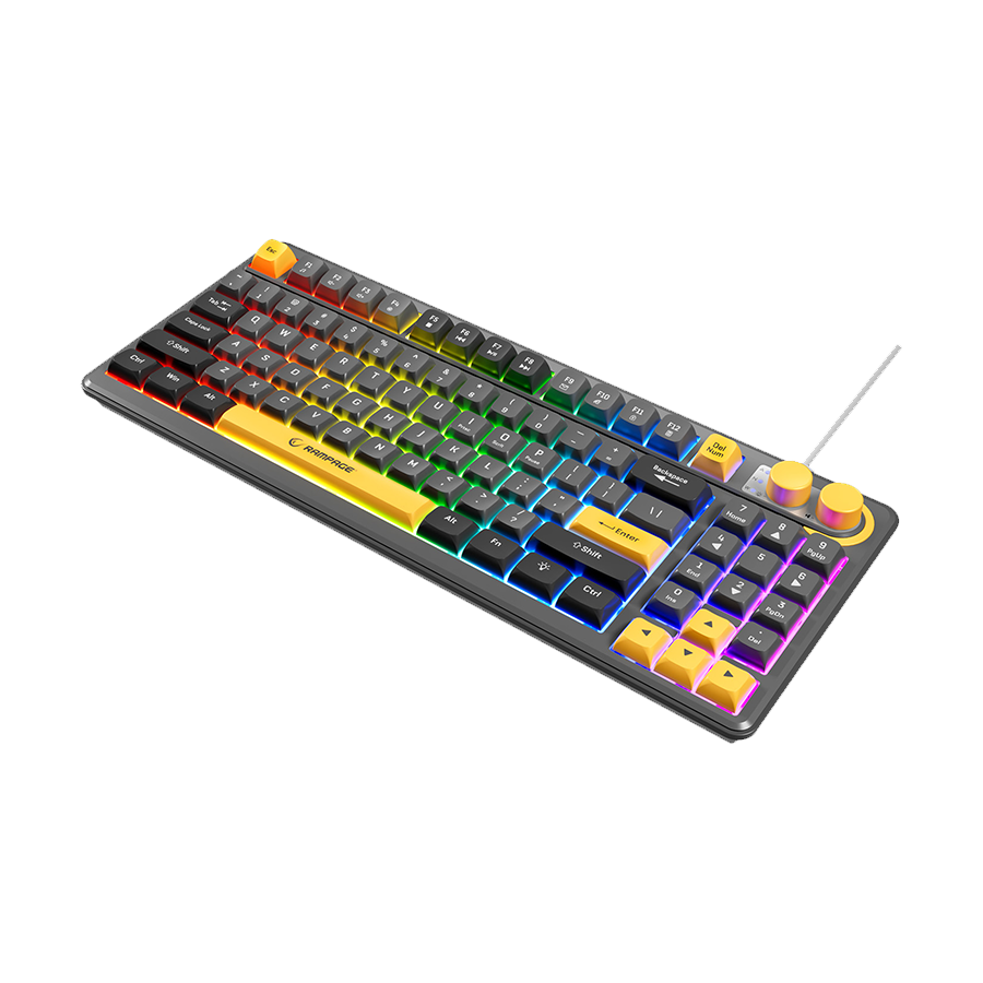 Tastatura gaming RAMPAGE Cyclone Gray/Black/Yellow USB RGB illuminated Us Layout English Compact Membrane, 41693 - Image 3