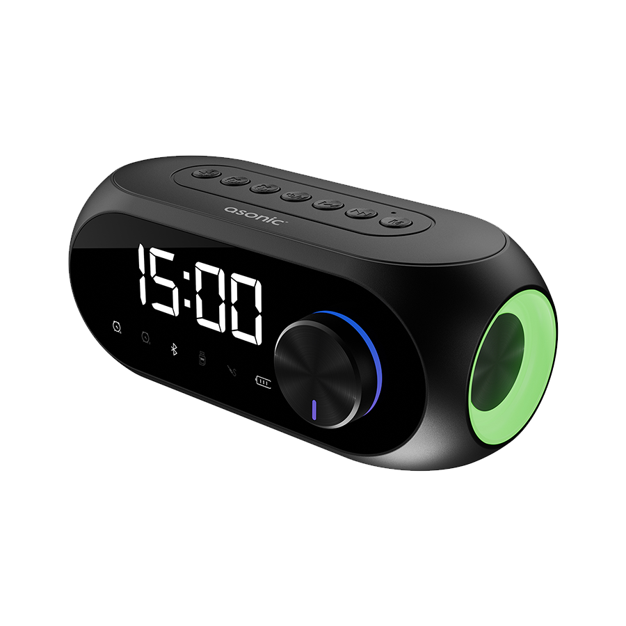 Digitalni sat sa zvučnikom i alarmom za mobitel bluetooth, Asonic AS-W6 1200MAH 5W Black, 40522