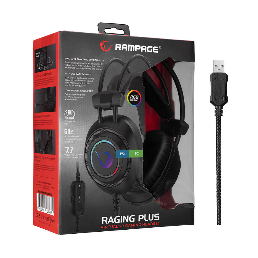 Slušalice sa mikrofonom gaming RAMPAGE RM-K19 RAGING PLUS Black USB 7.1 Version RGB Led Gaming Headset with Microphone, 32915 - Image 7