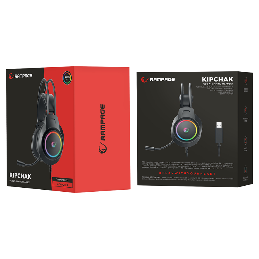 Slušalice sa mikrofonom gaming RAMPAGE RM-K55 Kipchak Black RGB Led 7.1 Gaming Headset with Microphone, 42659 - Image 5