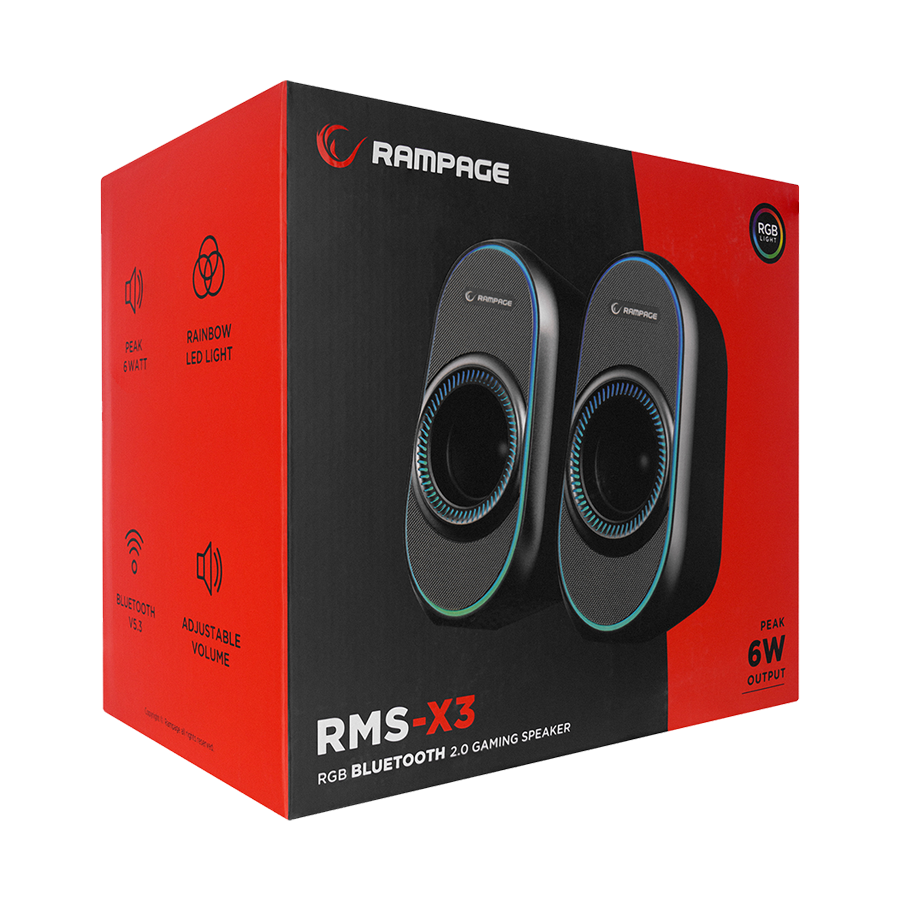 Zvučnici 2.0 gaming RAMPAGE RMS-X3 2.0 6W Bluetooth Enabled Black Multimedia RGB Lighted Gaming USB Speaker, 39543 - Image 4