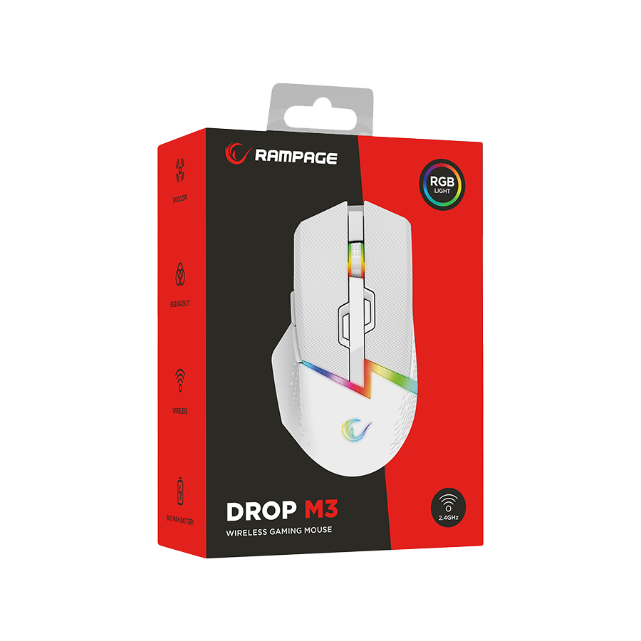Miš gaming RAMPAGE DROP M3 V2 24000 DPI 3311 Sensor White RGB Rechargeable Wireless 80 Million Huano Switch Gaming Mouse, 42562 - Image 8