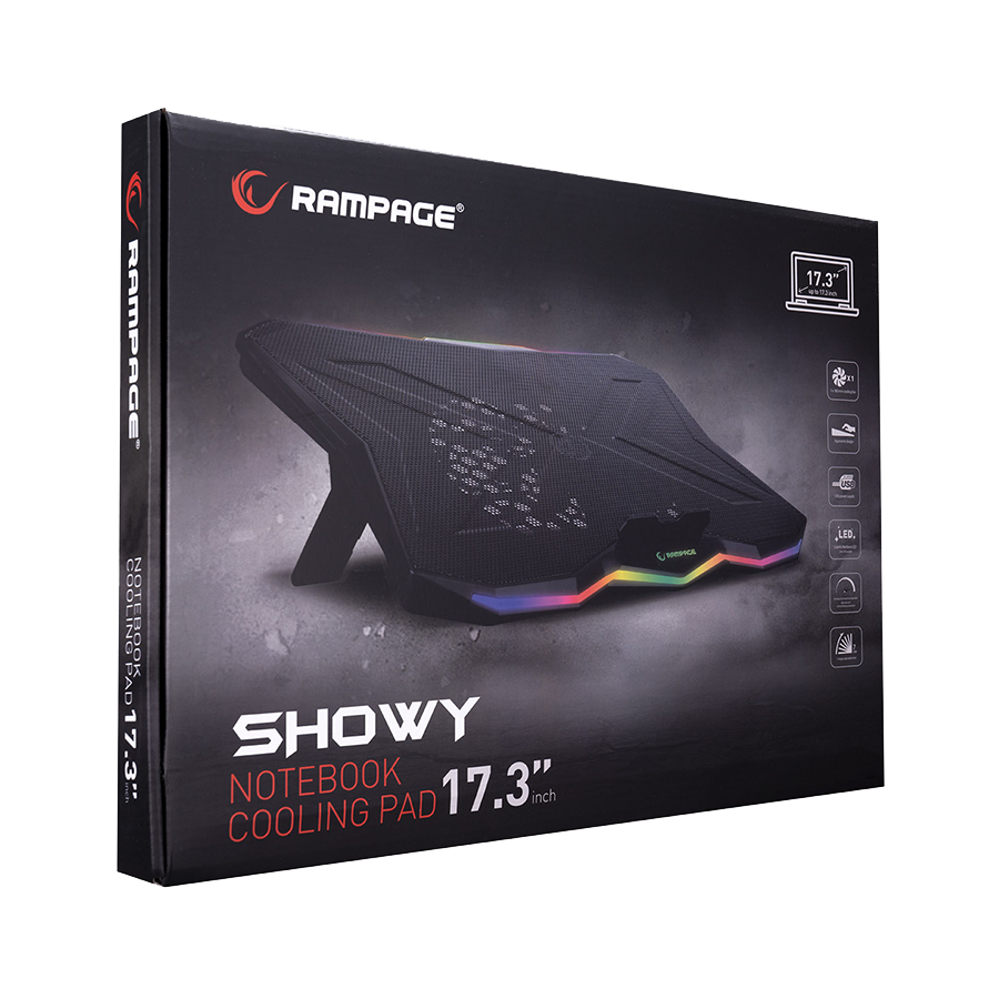 Postolje za notebook gaming Rampage AD-RC8 SHOWY Black 180mm Fan 15-17" RGB Light Notebook Cooling Stand, 33450 - Image 7