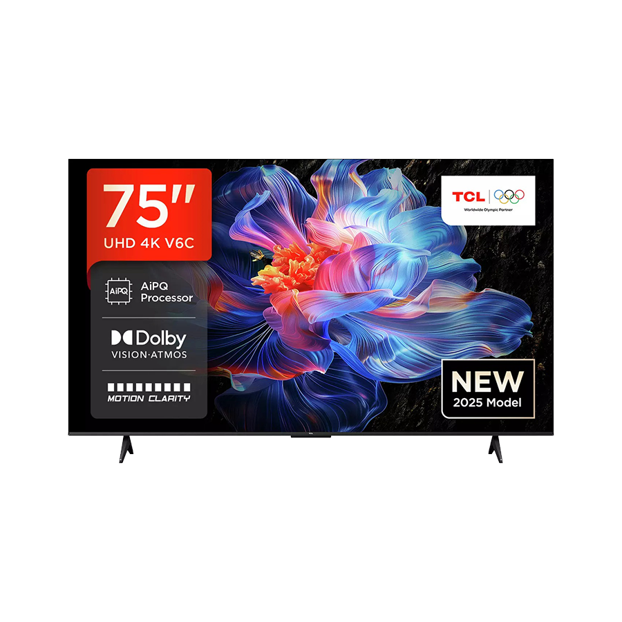 TCL 75"V6C 4K TV Google OS HDR10 HVA Panel Motion Clarity Dolby Audio; AiPQ Processor;