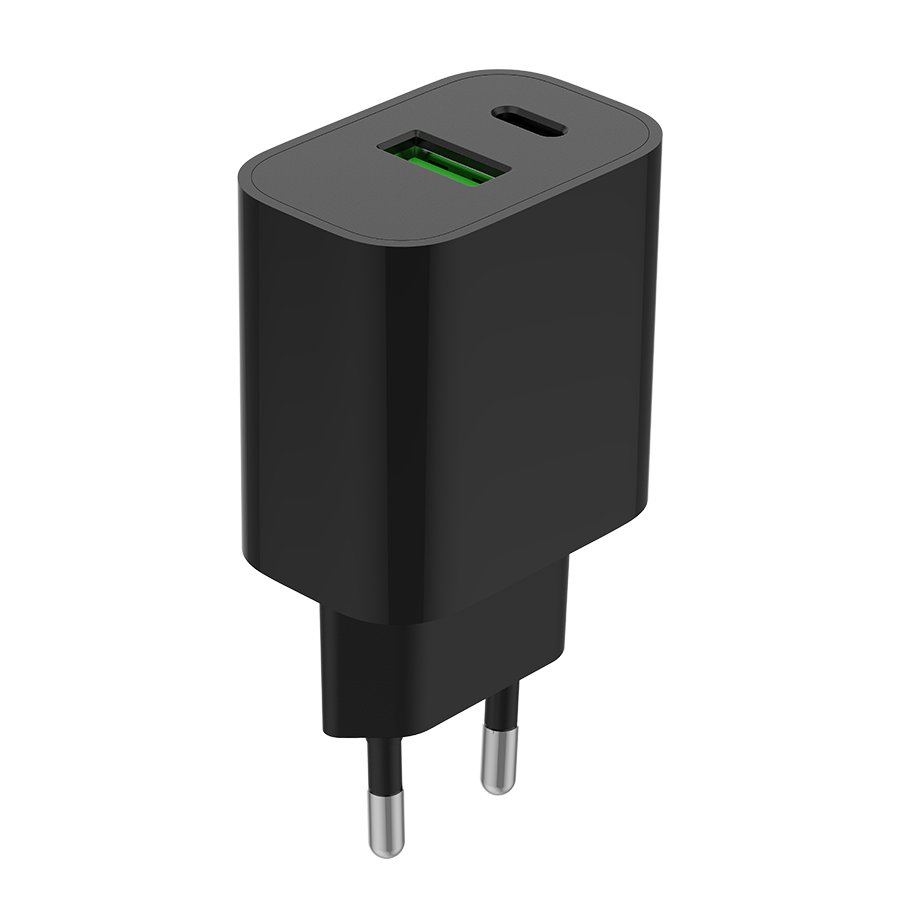 USB punjač 1xType-C + 1xUSB-A fast charger, 20W, black GEMBIRD, TA-UC-PDQC20-01-BK - Image 2