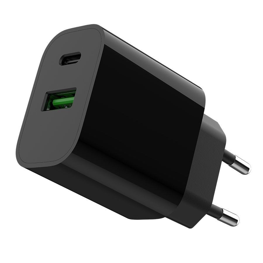 USB punjač 1xType-C + 1xUSB-A fast charger, 20W, black GEMBIRD, TA-UC-PDQC20-01-BK - Image 3