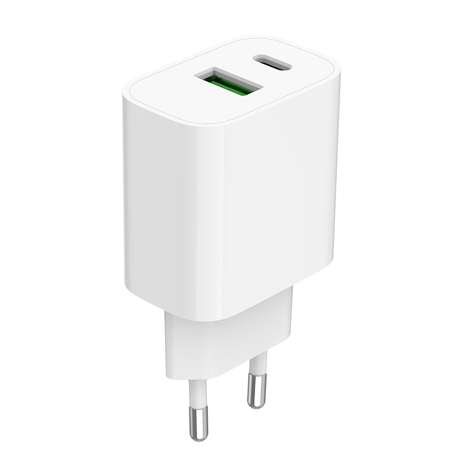 USB punjač 1xType-C + 1xUSB-A fast charger, 20W, white GEMBIRD, TA-UC-PDQC20-01-W - Image 2