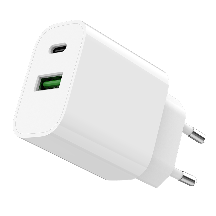 USB punjač 1xType-C + 1xUSB-A fast charger, 20W, white GEMBIRD, TA-UC-PDQC20-01-W - Image 3